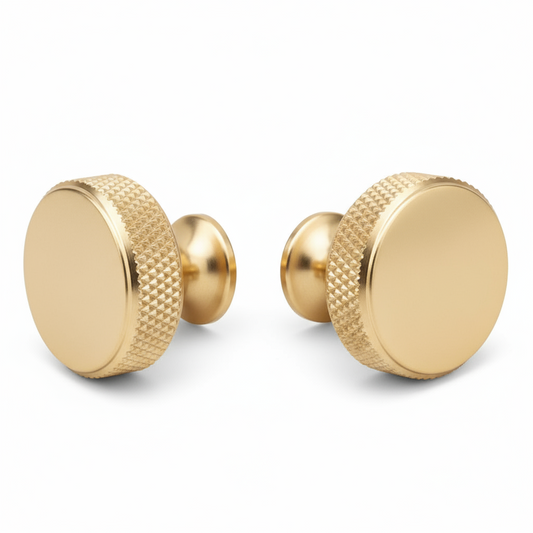 Silverline A5001K | Diameter 1-3/16 in. Contemporary Knurled Textured Round Knob in Satin Gold