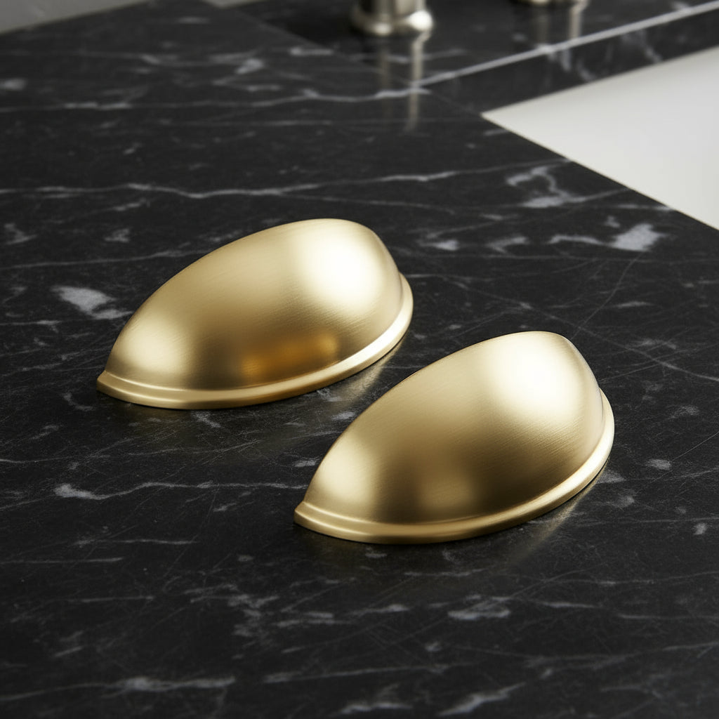 Silverline B2019 | Centers 3 in. Cup Pulls Half-Moon Shell-Shape Bin Pulls | Various Finishes