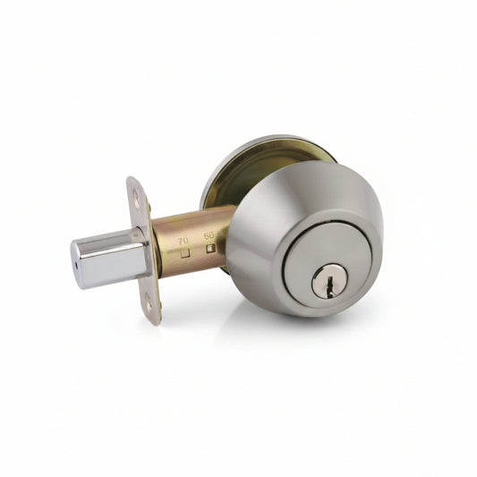STG Traditional Round Single Cylinder Deadbolt | Grade 3 Residential | Matte Black / Satin Stainless Steel