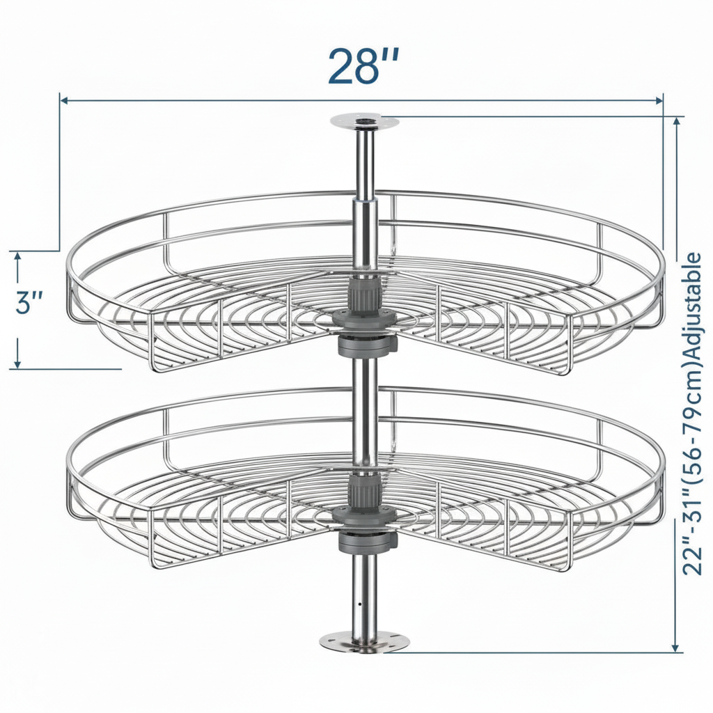 Silverline LSK | Kidney Shaped Two-Shelf Wire Lazy Susans for Base Corner Cabinet