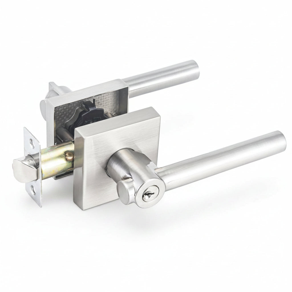 STG Linea Collection | Grade 3 Door Lever | Privacy, Passage & Entrance | Matte Black / Satin Nickel