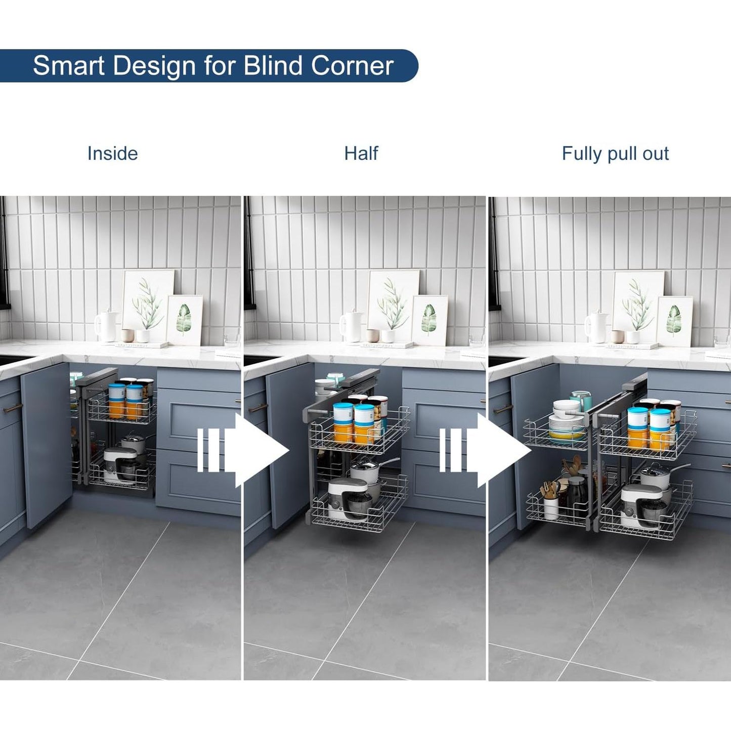 Silverline MC2718 | Soft Close Two-Tier Blind Corner Pullout Organizer Under Sink Corner Optimizer