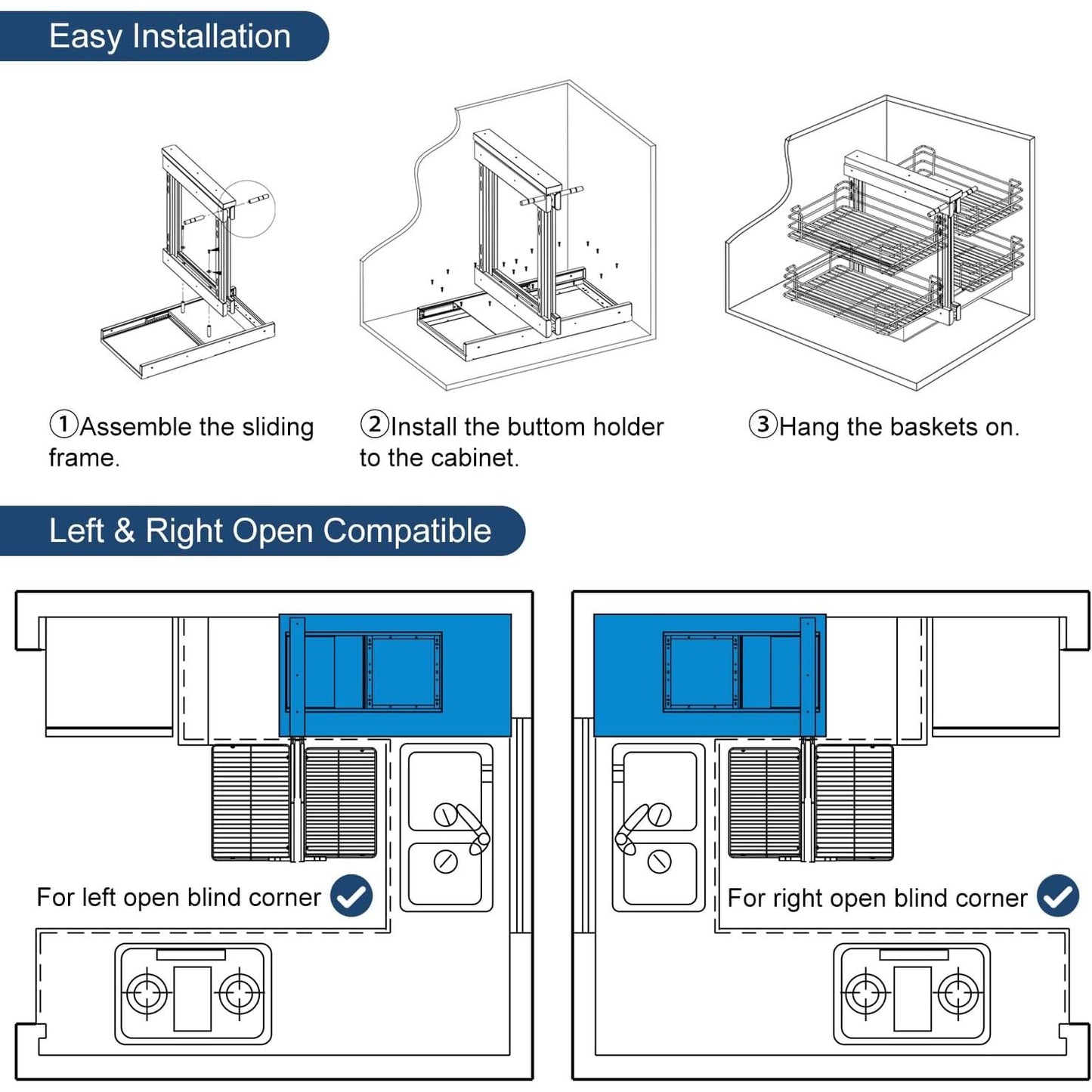 Silverline MC2718 | Soft Close Two-Tier Blind Corner Pullout Organizer Under Sink Corner Optimizer