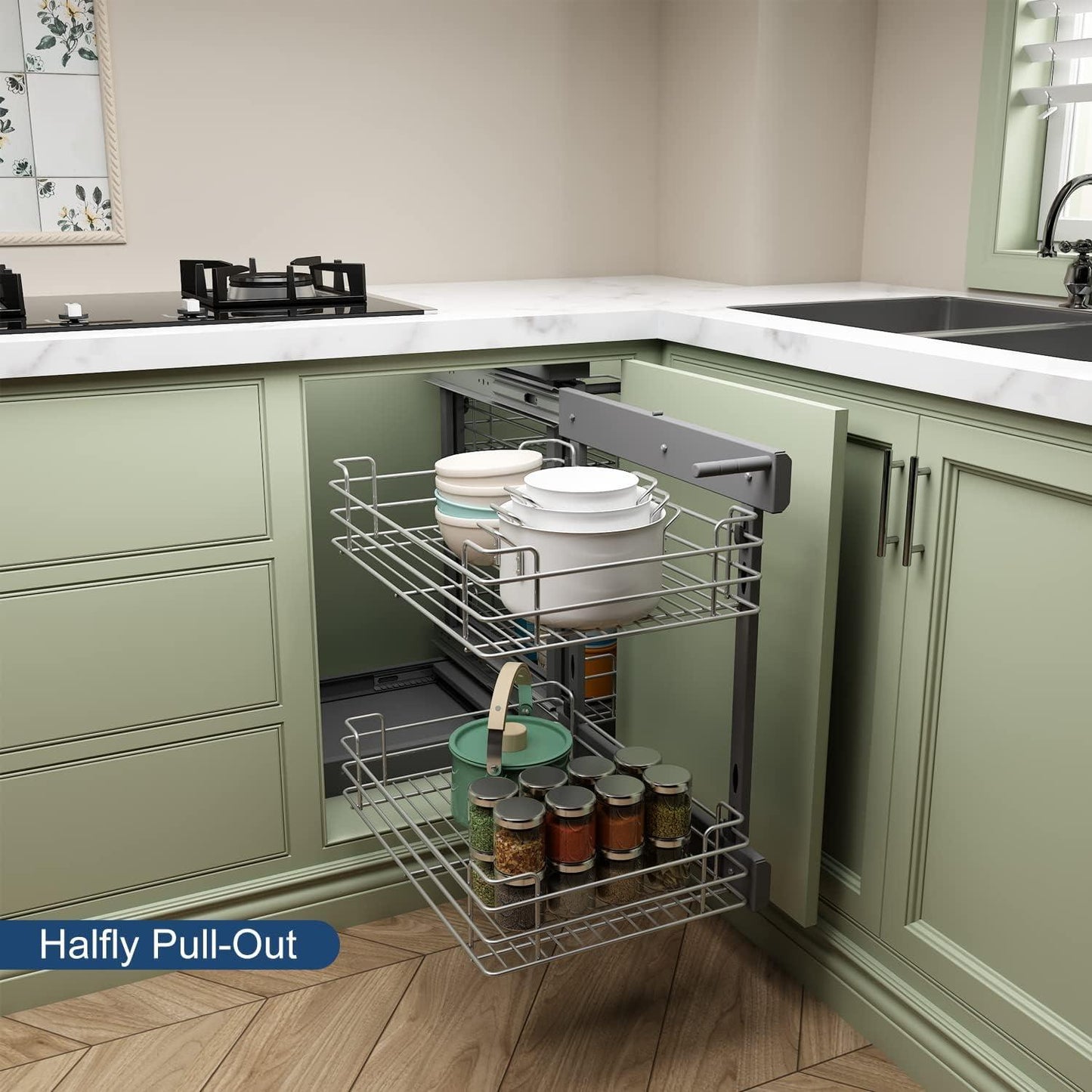 Silverline MC2718 | Soft Close Two-Tier Blind Corner Pullout Organizer Under Sink Corner Optimizer