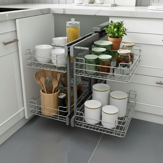 Silverline MC2718 | Soft Close Two-Tier Blind Corner Pullout Organizer Under Sink Corner Optimizer