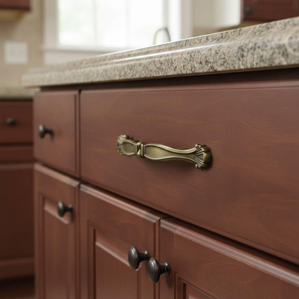 Silverline P2008 | Centers 3 in. Ornate Elegant Vintage Cabinet Pull in Burnished Brass