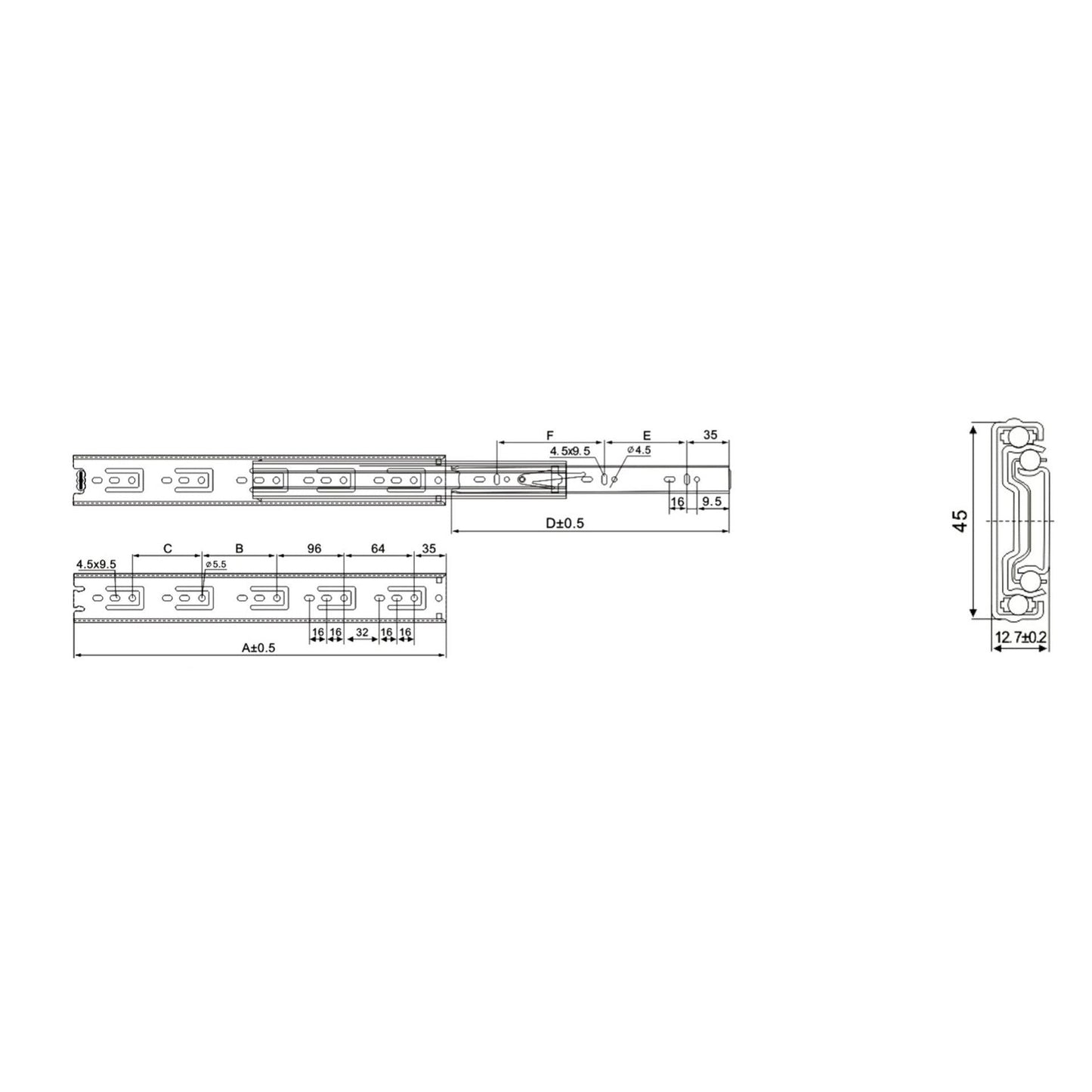Silverline FBS43/45A/45 Series | Self-Close Full Extension Side Mount Ball Bearing Drawer Slide (10 Pairs)
