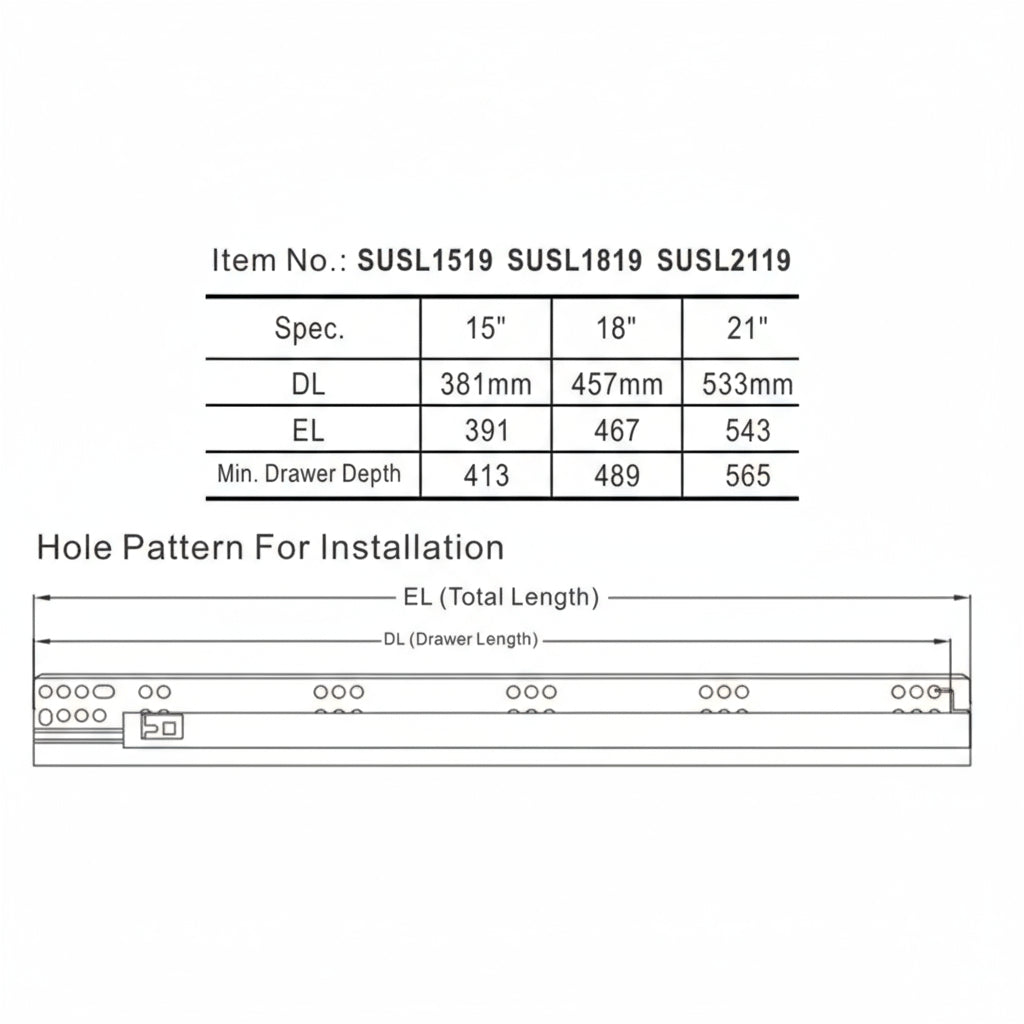 Silverline SUSL19s | 6-Way Adjustable Soft-Close Full Extension Undermount Cabinet Drawer Slides for 3/4 in. Side Panels (6 Pairs)