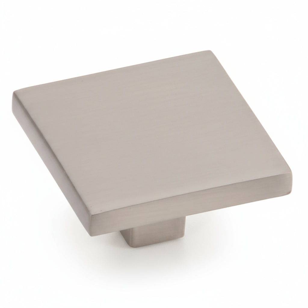 Silverline K2050 | 1-3/8 in. x 1-3/8 in. Contemporary Flat Square Cabinet Knob in Satin Nickel