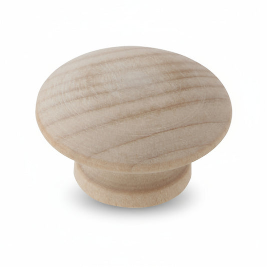 Silverline K3002 & K3003 | Mushroom Style and Button Style Round Birch Wood Knob Unfinished