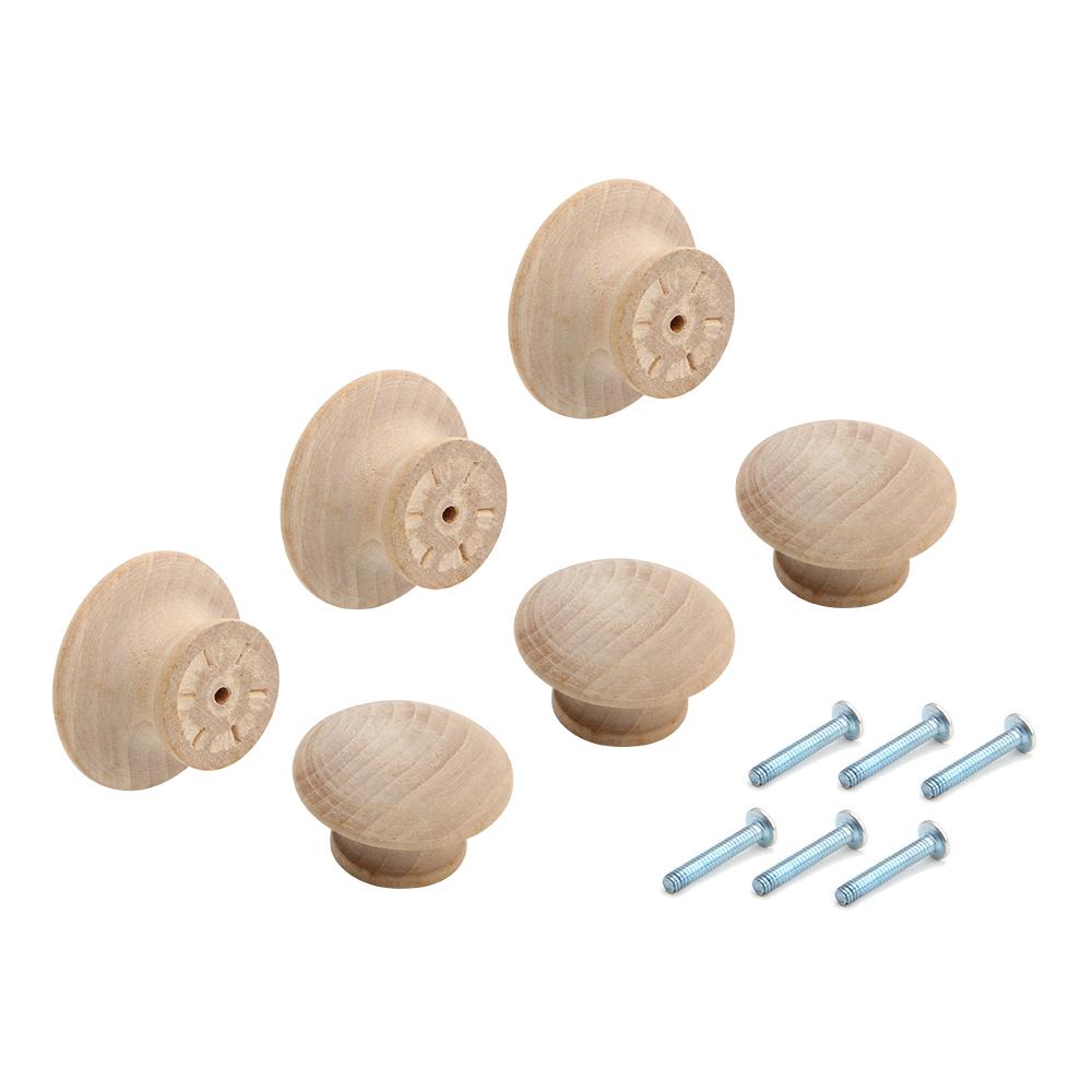 Silverline K3002 & K3003 | Mushroom Style and Button Style Round Birch Wood Knob Unfinished