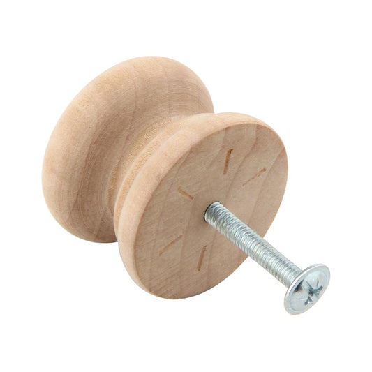 Silverline K3003 | Button Style Round Birch Wood Knob Unfinished Paintable DIY Hardware
