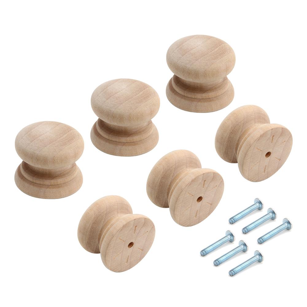 Silverline K3002 & K3003 | Mushroom Style and Button Style Round Birch Wood Knob Unfinished