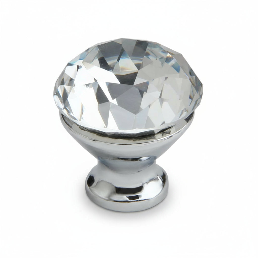 Silverline K7001 | Diameter 1-3/16" Clear Glass Crystal Elegant Cabinet Knob in Polished Chrome