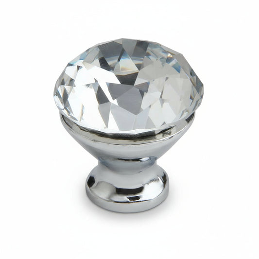Silverline K7001 | Diameter 1-3/16" Clear Glass Crystal Elegant Cabinet Knob in Polished Chrome