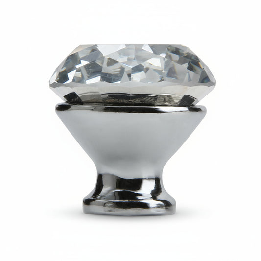 Silverline K7001 | Diameter 1-3/16" Clear Glass Crystal Elegant Cabinet Knob in Polished Chrome