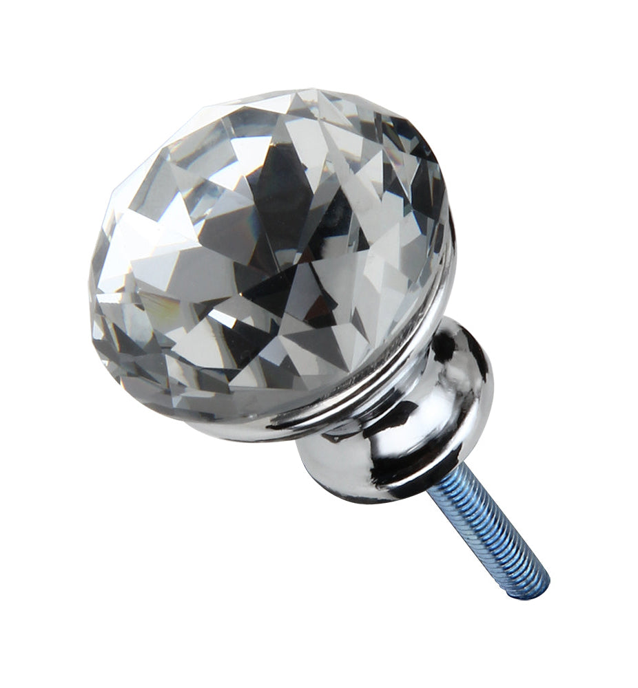 Silverline K7001 | Diameter 1-3/16" Clear Glass Crystal Elegant Cabinet Knob in Polished Chrome