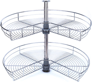Silverline LSK - 24 inch 28inch 32inch Wire Lazy Susan Kidney Shape Corner Organizer Double Rack Turntable and Spindle