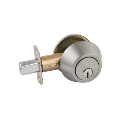 STG Traditional Round Single Cylinder Deadbolt | Grade 3 Residential | Matte Black / Satin Stainless Steel