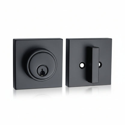 STG Contemporary Square Single Cylinder Deadbolt | Grade 3 Residential | Matte Black / Satin Stainless Steel