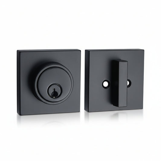STG Contemporary Square Single Cylinder Deadbolt | Grade 3 Residential | Matte Black / Satin Stainless Steel
