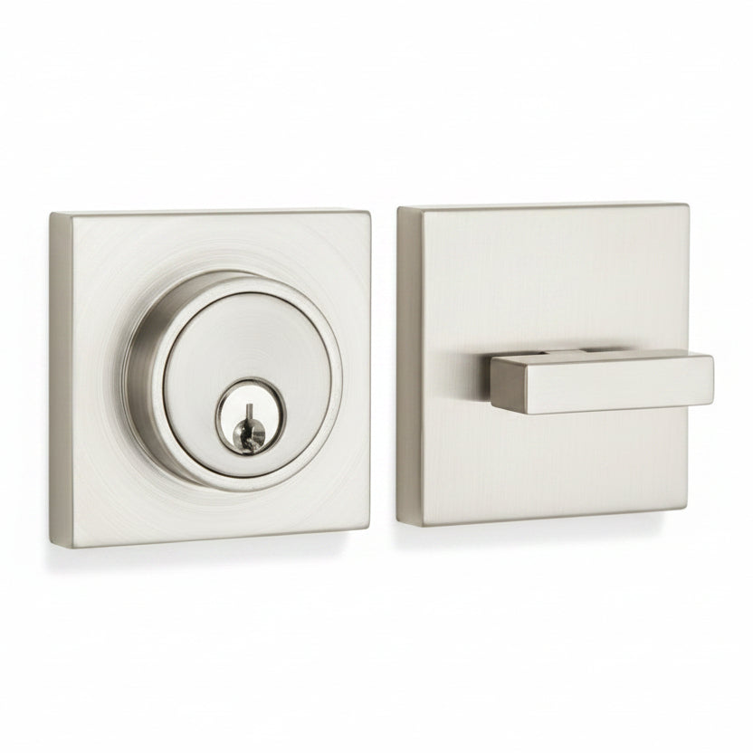 STG Contemporary Square Single Cylinder Deadbolt | Grade 3 Residential | Matte Black / Satin Stainless Steel