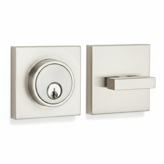 STG Contemporary Square Single Cylinder Deadbolt | Grade 3 Residential | Matte Black / Satin Stainless Steel