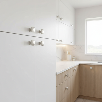 Silverline K2023 | 1-1/4 in. x 1-1/4 in. Square Contemporary Cabinet Knob | Various Finishes