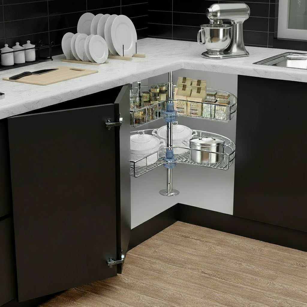 Silverline LSK | Kidney Shaped Two-Shelf Wire Lazy Susans for Base Corner Cabinet