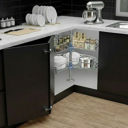 Silverline LSK | Kidney Shaped Two-Shelf Wire Lazy Susans for Base Corner Cabinet