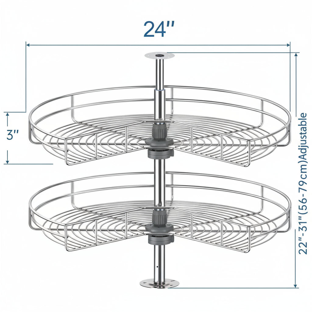 Silverline LSK | Kidney Shaped Two-Shelf Wire Lazy Susans for Base Corner Cabinet