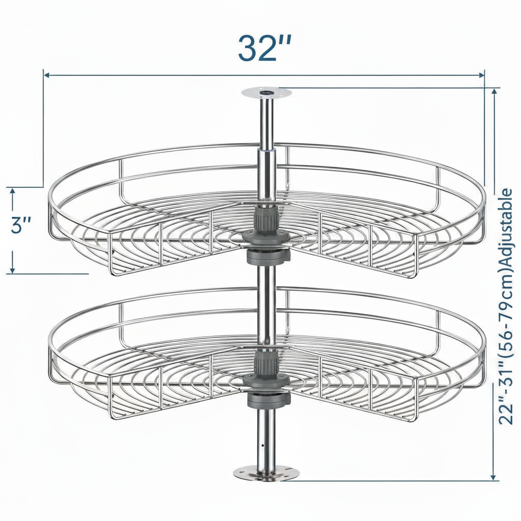 Silverline LSK | Kidney Shaped Two-Shelf Wire Lazy Susans for Base Corner Cabinet