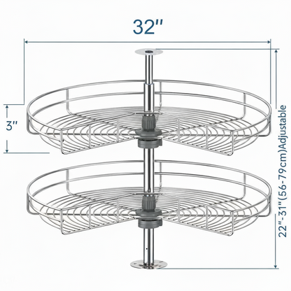 Silverline LSK | Kidney Shaped Two-Shelf Wire Lazy Susans for Base Corner Cabinet