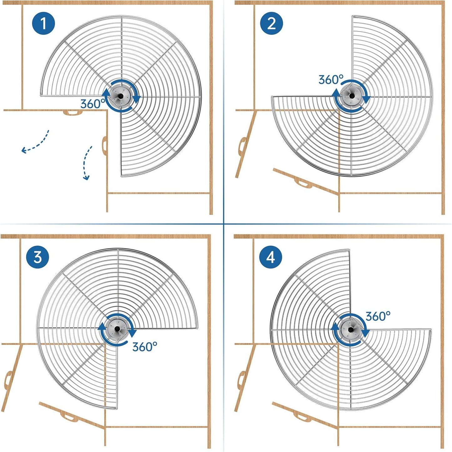 Silverline LSK | Kidney Shaped Two-Shelf Wire Lazy Susans for Base Corner Cabinet