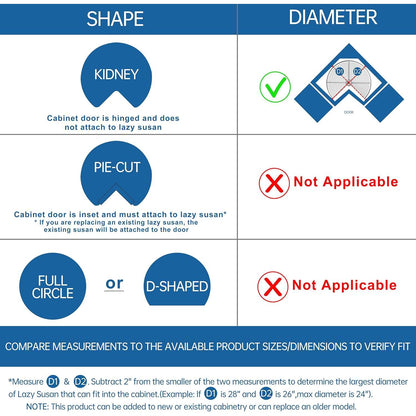 Silverline LSK | Kidney Shaped Two-Shelf Wire Lazy Susans for Base Corner Cabinet