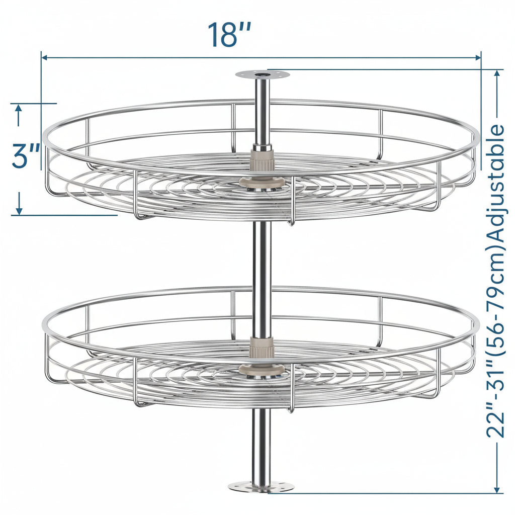 Silverline LSR | Round Shaped Two-Shelf Wire Lazy Susans for Base Corner Cabinet