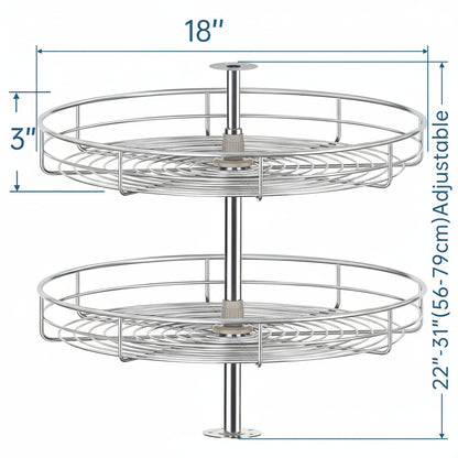 Silverline LSR | Round Shaped Two-Shelf Wire Lazy Susans for Base Corner Cabinet