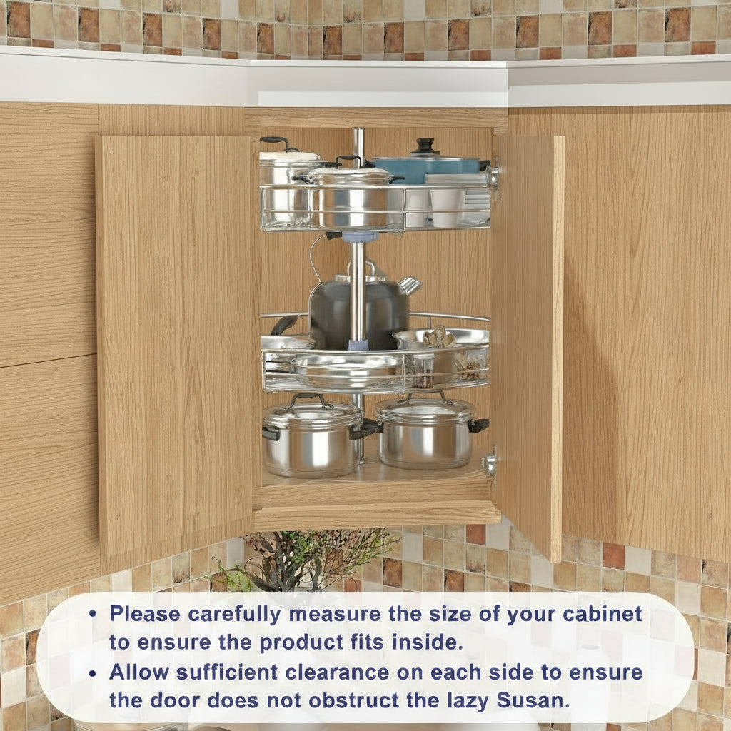 Silverline LSR | Round Shaped Two-Shelf Wire Lazy Susans for Base Corner Cabinet