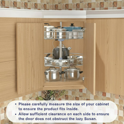 Silverline LSR | Round Shaped Two-Shelf Wire Lazy Susans for Base Corner Cabinet