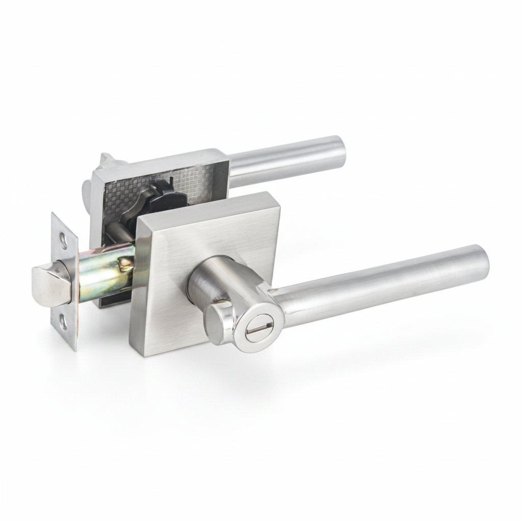 STG Linea Collection | Grade 3 Door Lever | Privacy, Passage & Entrance | Matte Black / Satin Nickel