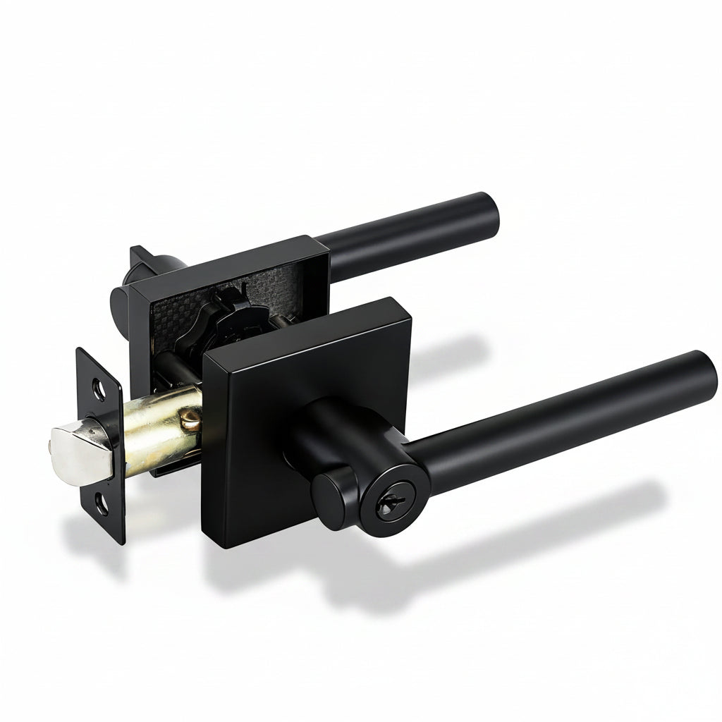 STG Linea Collection | Grade 3 Door Lever | Privacy, Passage & Entrance | Matte Black / Satin Nickel