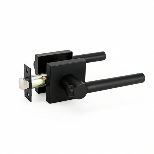 STG Linea Collection | Grade 3 Door Lever | Privacy, Passage & Entrance | Matte Black / Satin Nickel