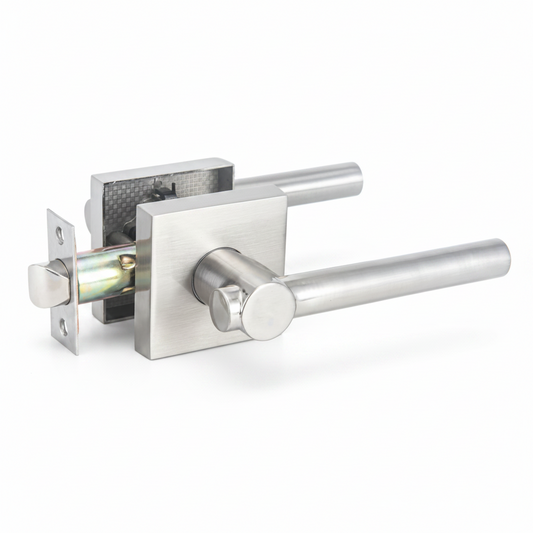 STG Linea Collection | Grade 3 Door Lever | Privacy, Passage & Entrance | Matte Black / Satin Nickel