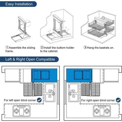 Silverline MC2718 | Soft Close Two-Tier Blind Corner Pullout Organizer Under Sink Corner Optimizer
