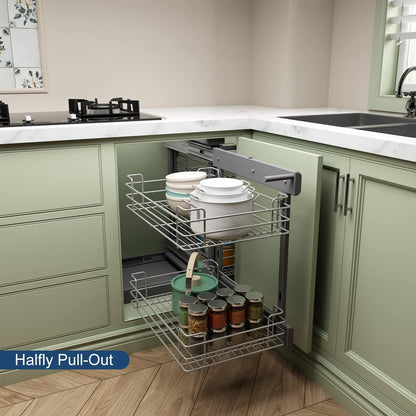 Silverline MC2718 | Soft Close Two-Tier Blind Corner Pullout Organizer Under Sink Corner Optimizer