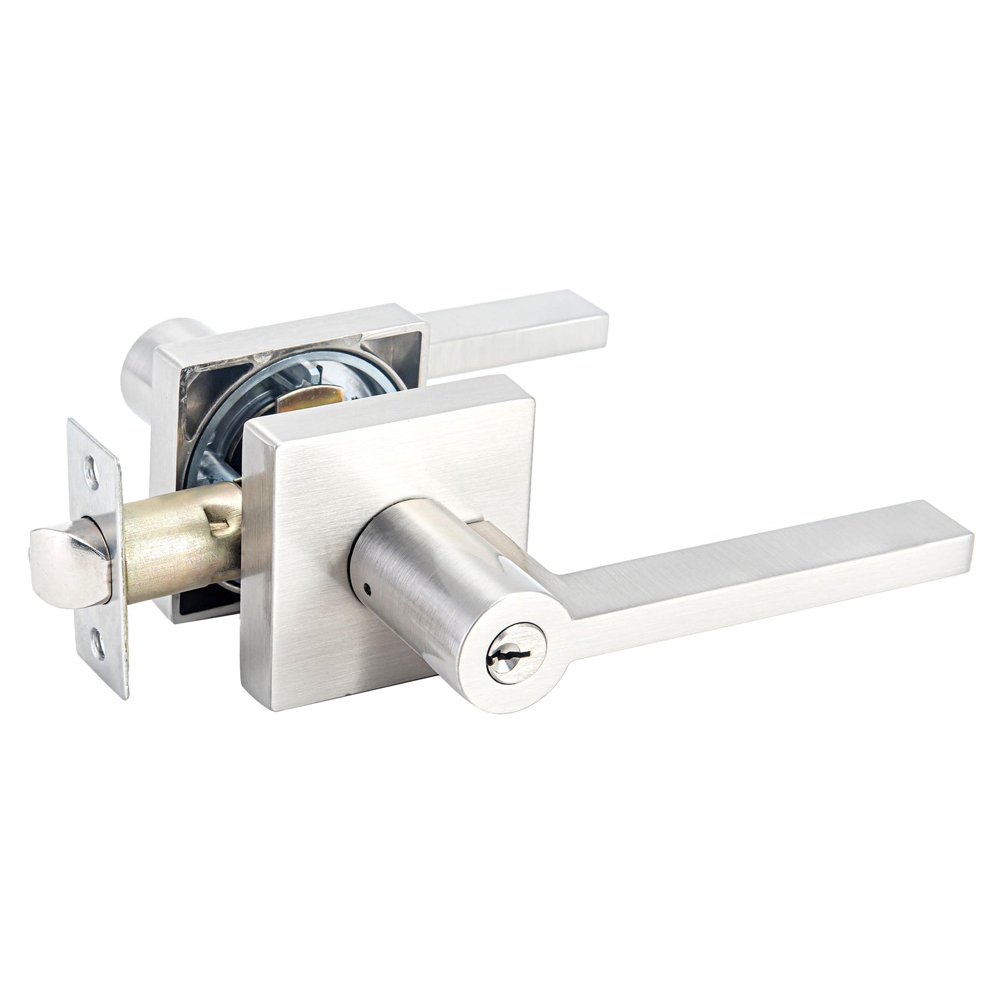 BuildIt Prism Collection | Grade 3 Door Lever | Privacy, Passage & Entrance | Matte Black / Satin Nickel
