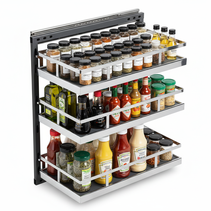 Silverline S312 | Soft Close Three-Tier Spice Rack for 12 in. Cabinets