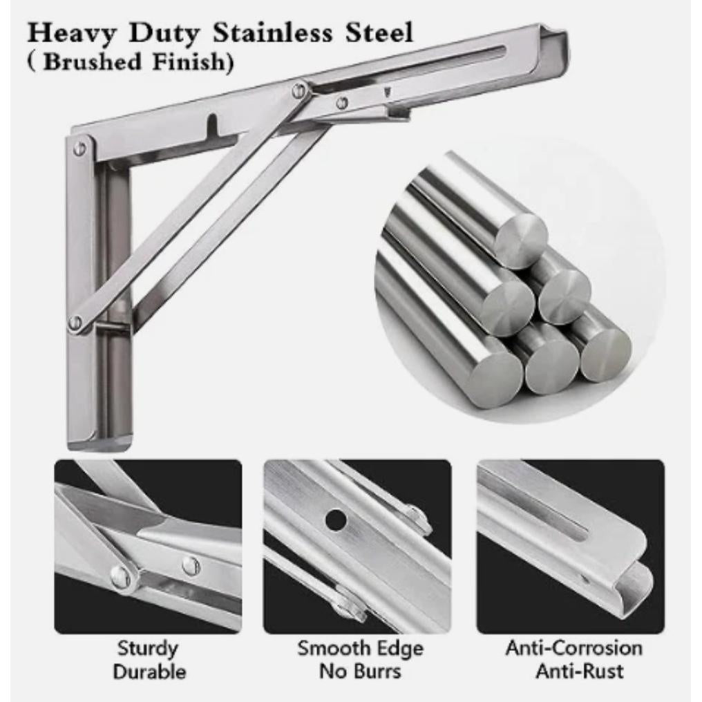 Silverline SB02 | Heavy Duty Stainless Steel Folding Shelf Brackets (Set of 2)