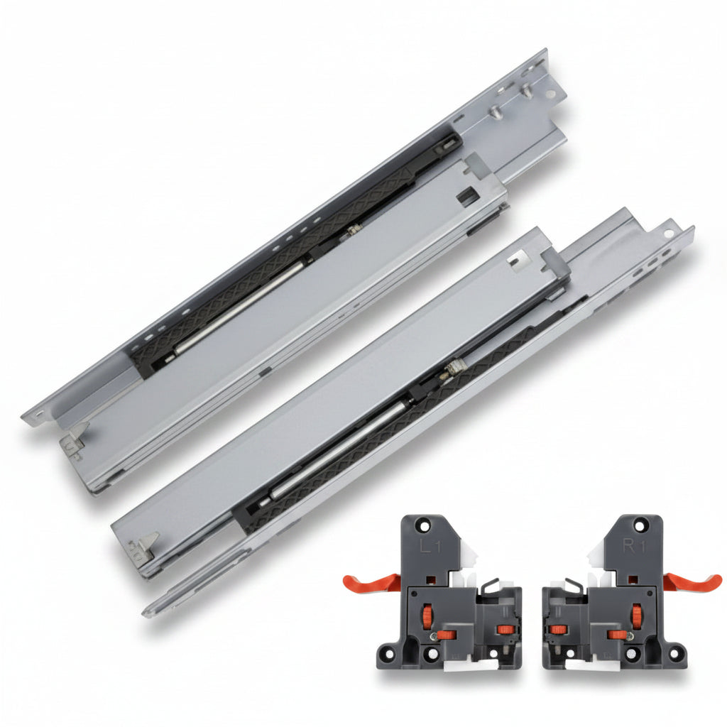 Silverline SUSL | Soft-Close Full Extension Undermount Cabinet Drawer Slides for 5/8 in. and 1/2 in. Side Panels (6 Pairs)
