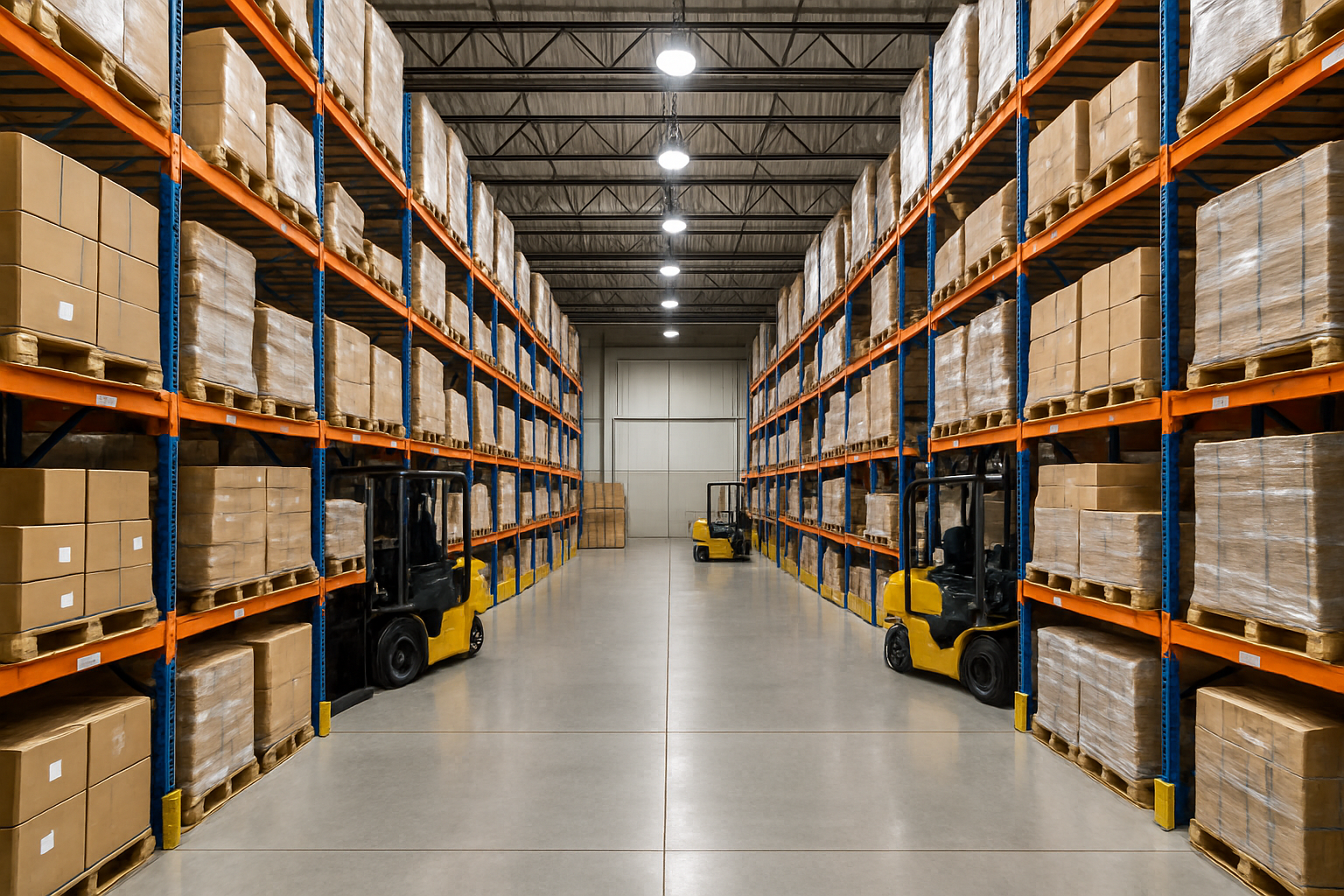 clean and organized warehouse showing palletized goods